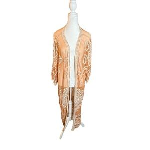 American Flirt Embroidered Lace Duster‎ Kimono Bohemian Cover Up S